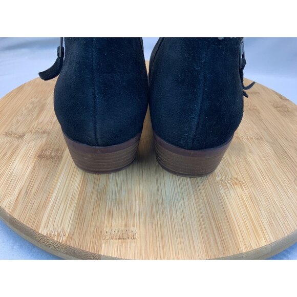 Lucky Brand Heeled Benna Bootie 6.5 Women’s Side Zip Silver Studded Black Suede - Picture 4 of 7